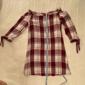 Juniors SO burgundy/white plaid dress.